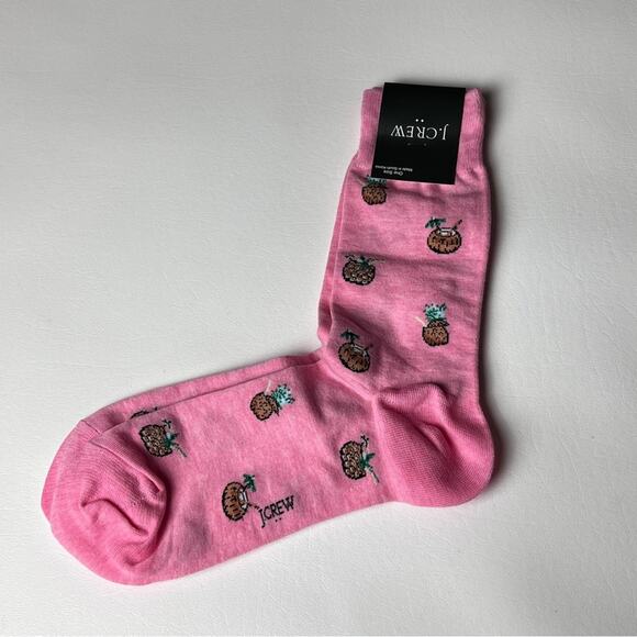 J.Crew  Preppy Crew Style Trouser Pink Tropical Coconut Drink Socks OS NWT - Picture 4 of 8
